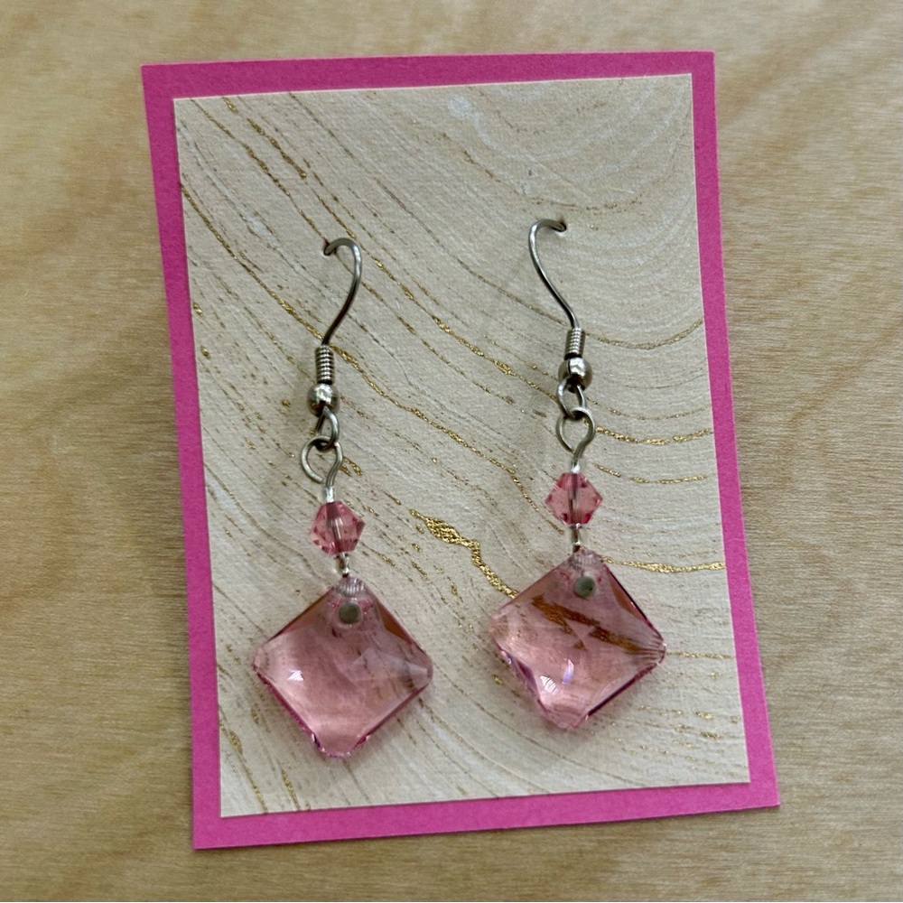 Elegant Sterling Silver & Pink Austrian Crystal Drop Earrings